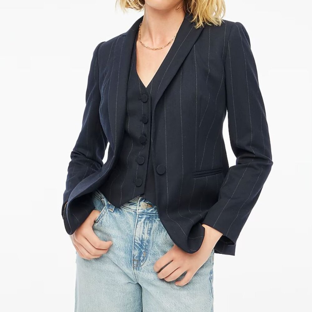 J Crew - Sz. 0 - One Button Blazer in Pinstripe Navy